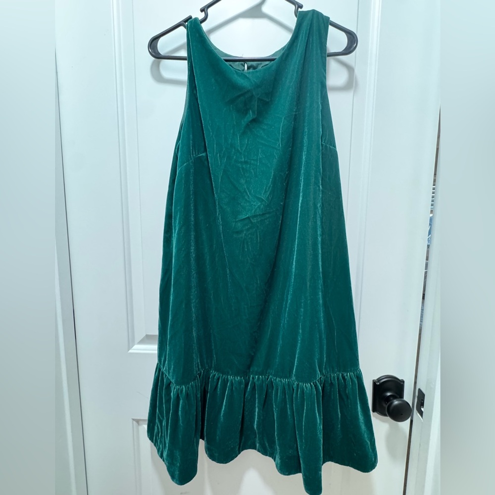 Emerald Velvet Jcrew Sleeveless Dress with Ruffle Hem